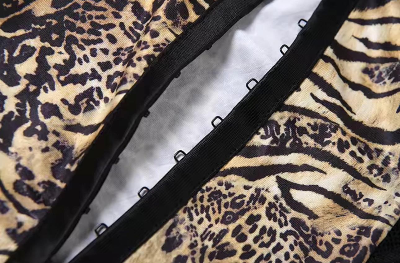 Giah Lace Corset Animal Print Mini Dress