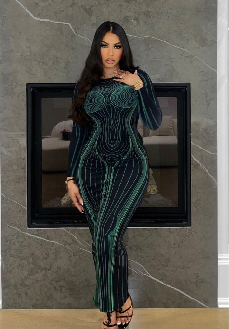 Roxe Black Green Maxi Dress