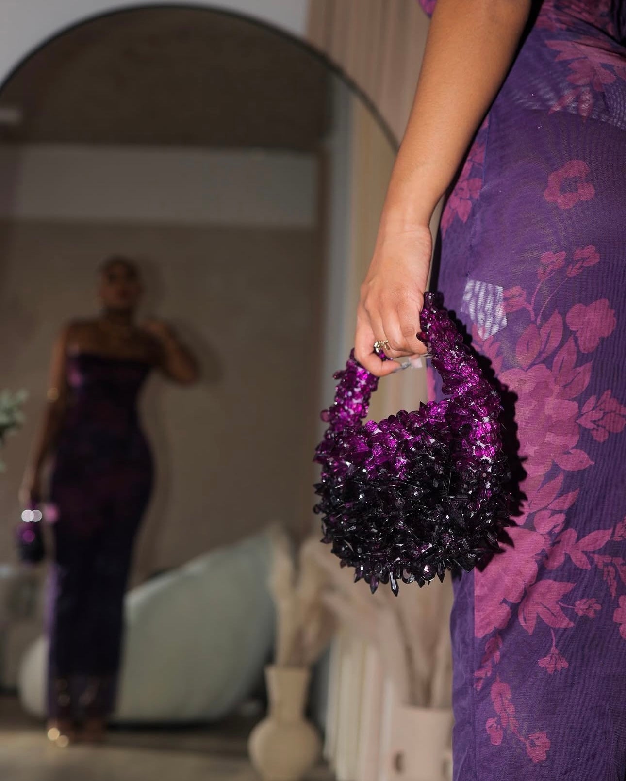 Sica Elegant Floral Purple Maxi Dress
