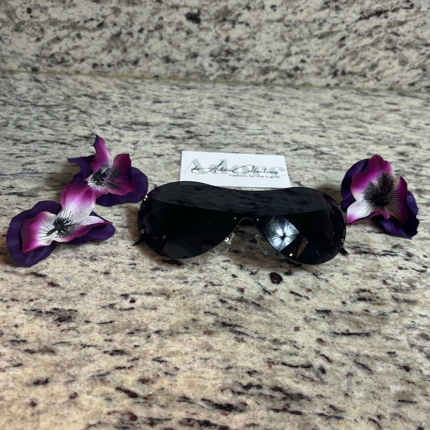 Careful Black Tint Black Frame Silver Star Detail Shades
