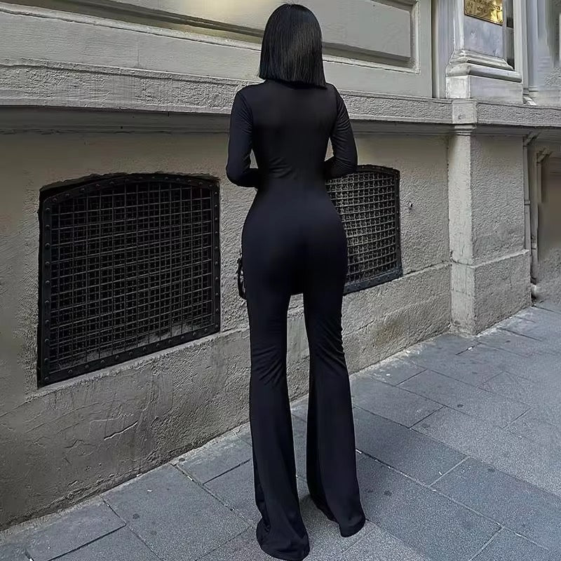 Jiko Black Flare Bottom Long Sleeve Jumpsuit