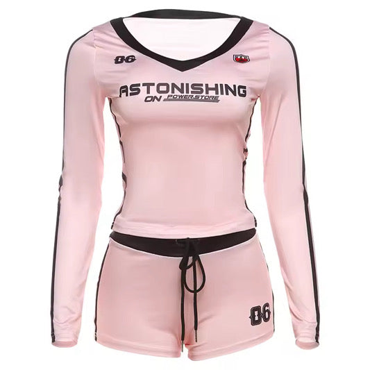Aston Pink Long Sleeve Two Piece Short Set