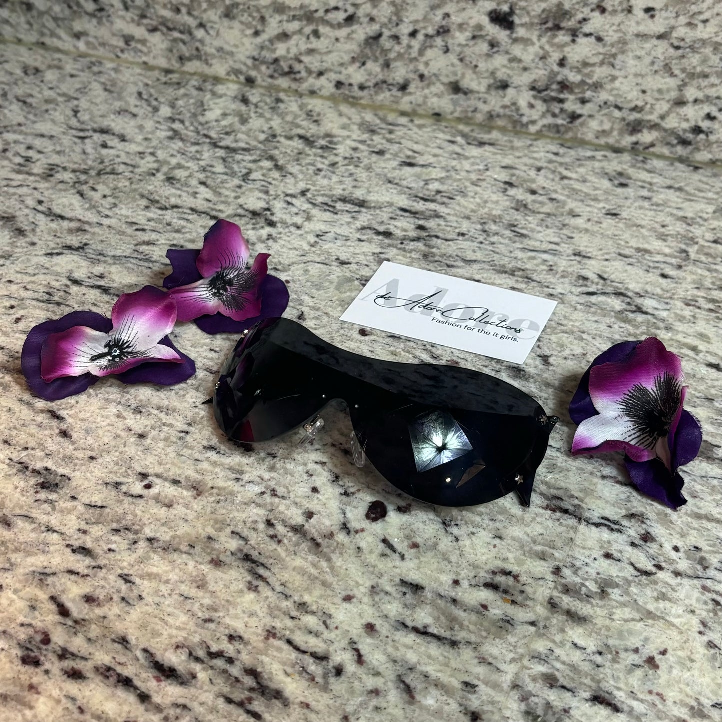 Careful Black Tint Black Frame Silver Star Detail Shades