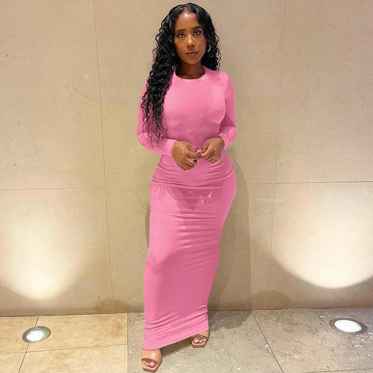 Monica Pink Ribbed Maxi Dress