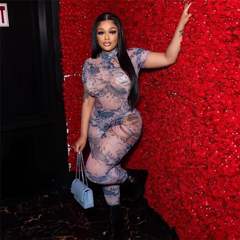 Venus Pink Blue Backless Jumpsuit