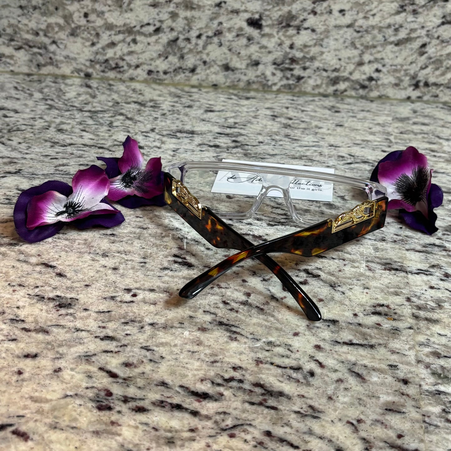 Leopard Gold Detail Clear Framed Clear Lens Glasses