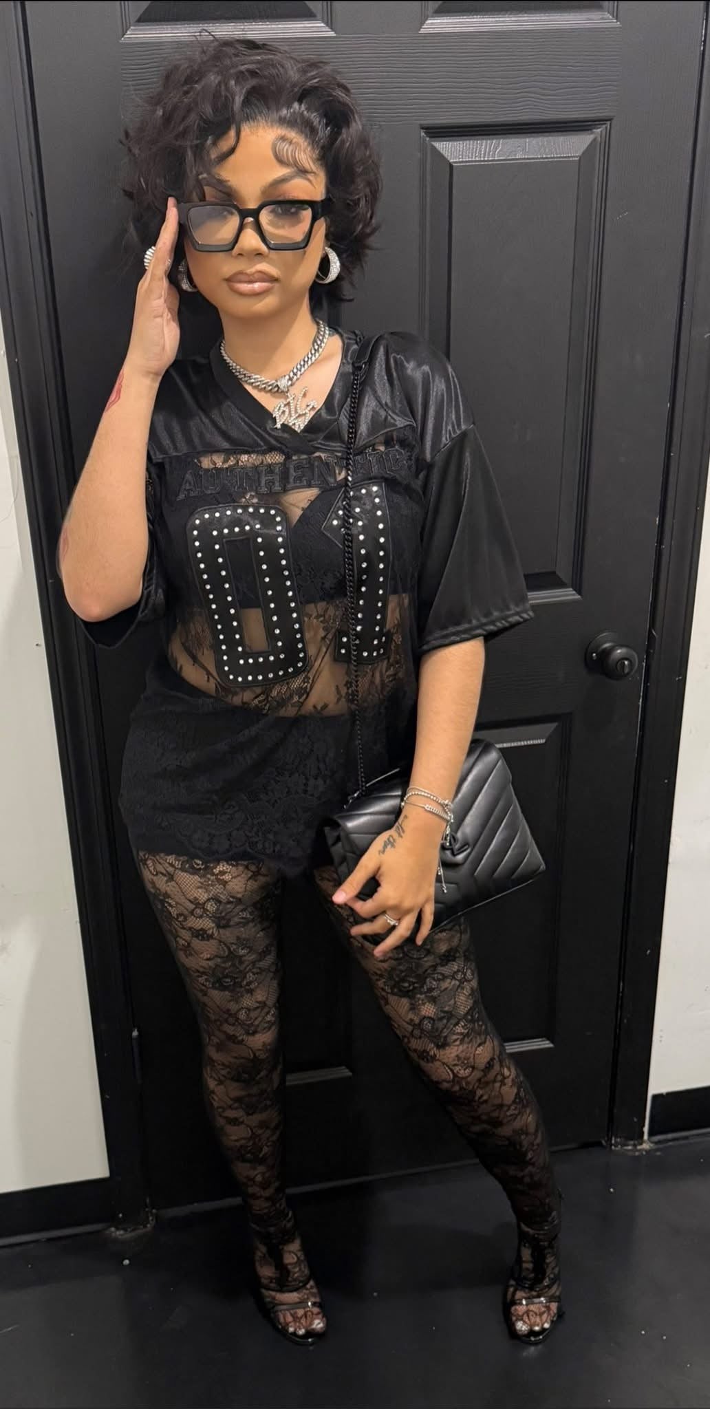 01 Black Lace Jersey Top