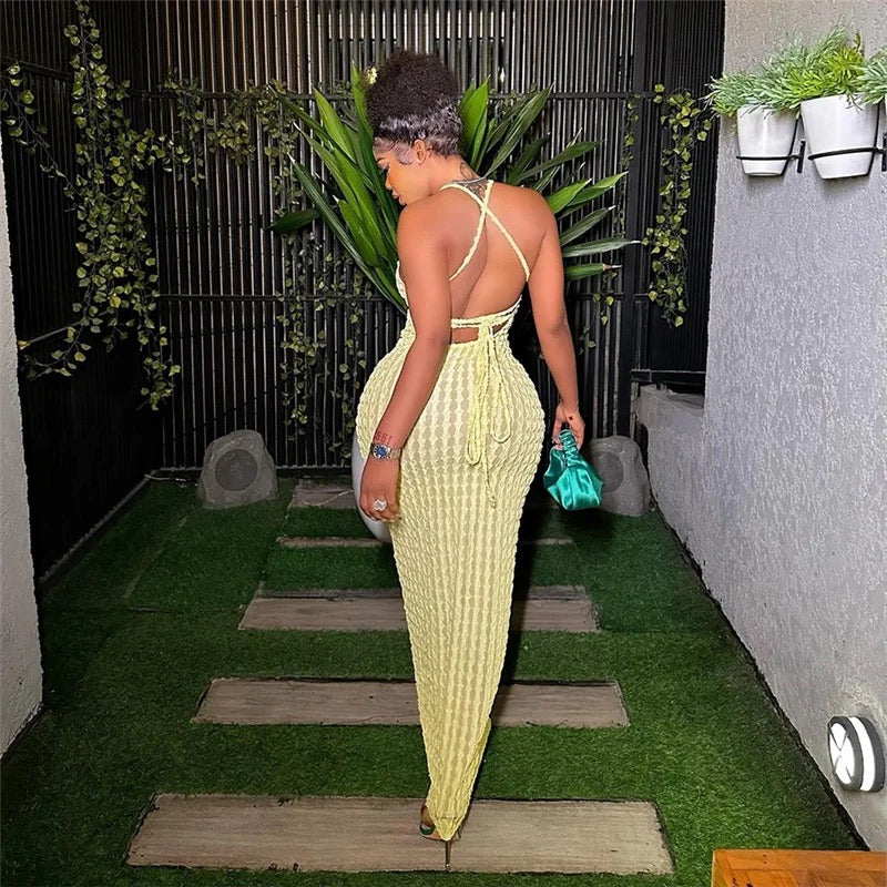 Razor Yellow Backless Tie Up Sundress