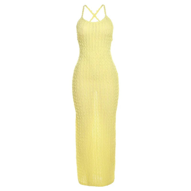 Razor Yellow Backless Tie Up Sundress