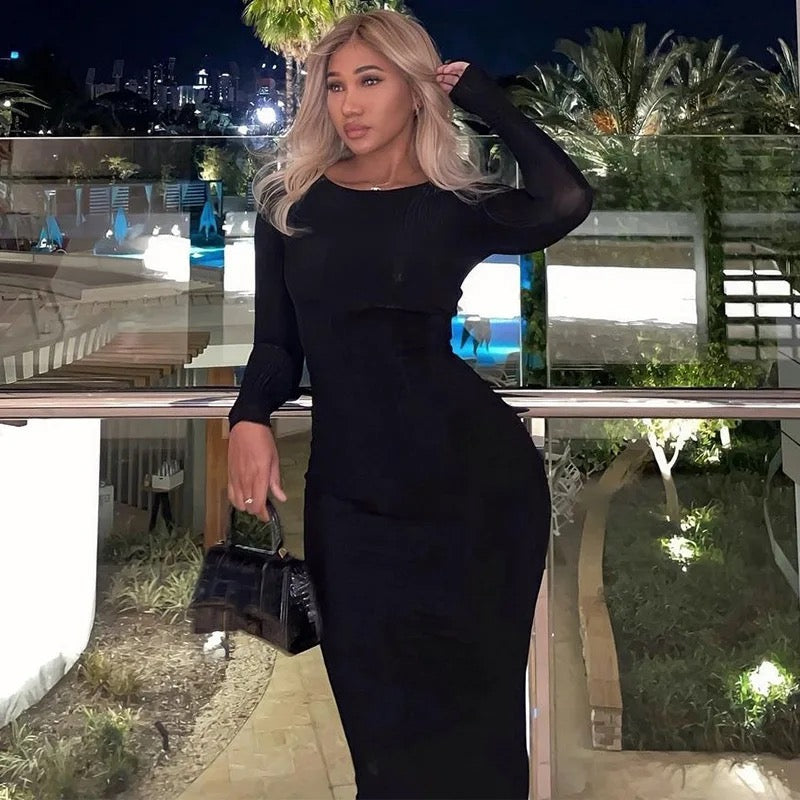 Monica Black Ribbed Maci Dress