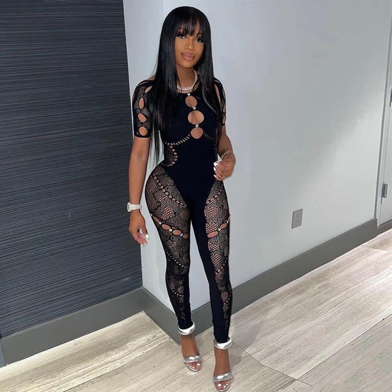Lisa Black Short Sleeve Poster Girl Jumpsuit