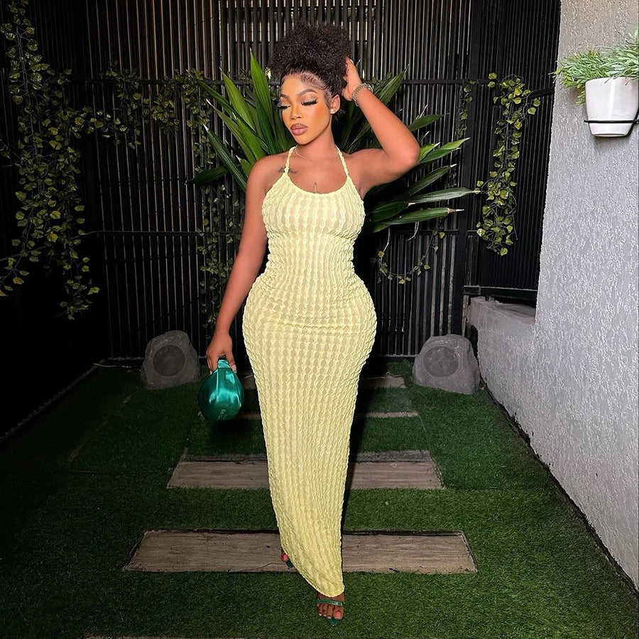 Razor Yellow Backless Tie Up Sundress