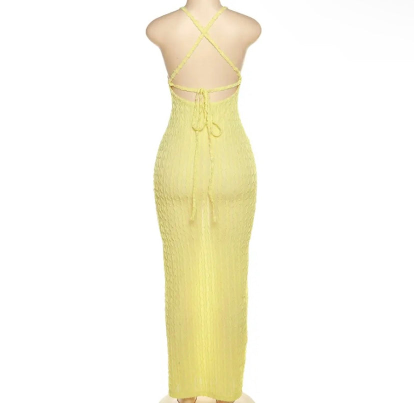 Razor Yellow Backless Tie Up Sundress