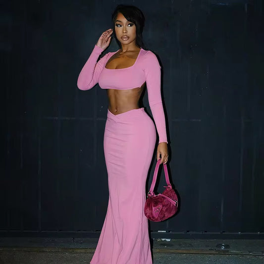 Jace Pink Two Piece Ribbed Skirt Set