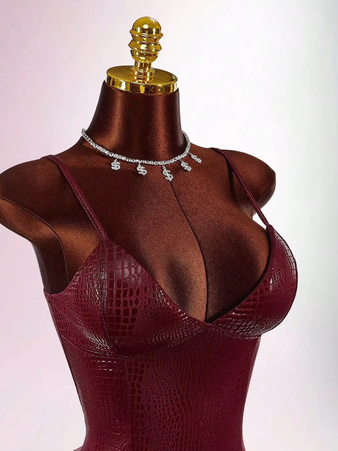 Gida Burgundy Snake Print Mini Dress