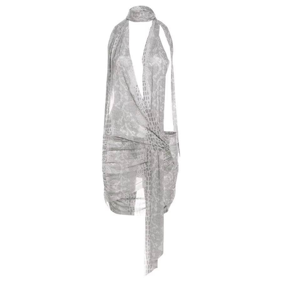 Yiki Grey Animal Print Mini Dress