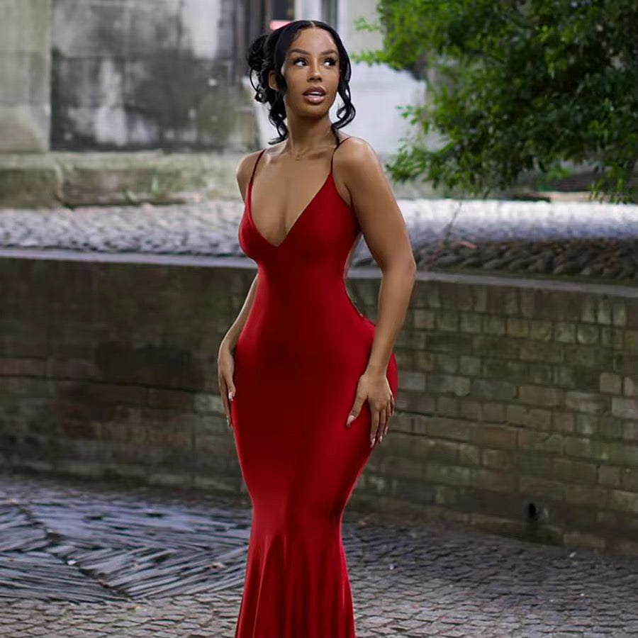 Charm Formal Backless Maxi Red Dress
