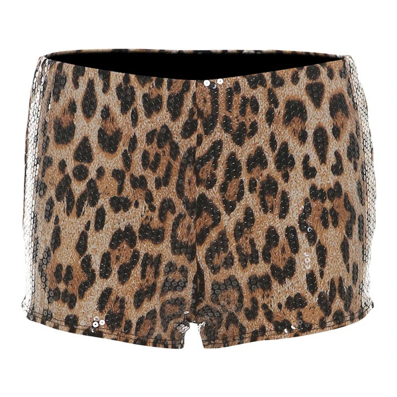 Isla Leopard Print Sequined Tan Shorts