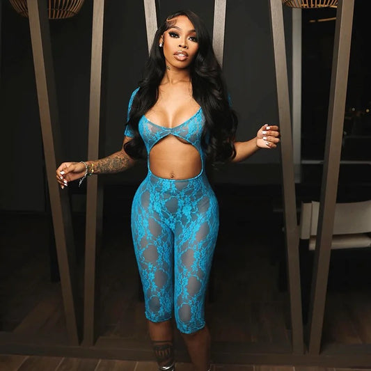 Rosie Blue Lace Romper