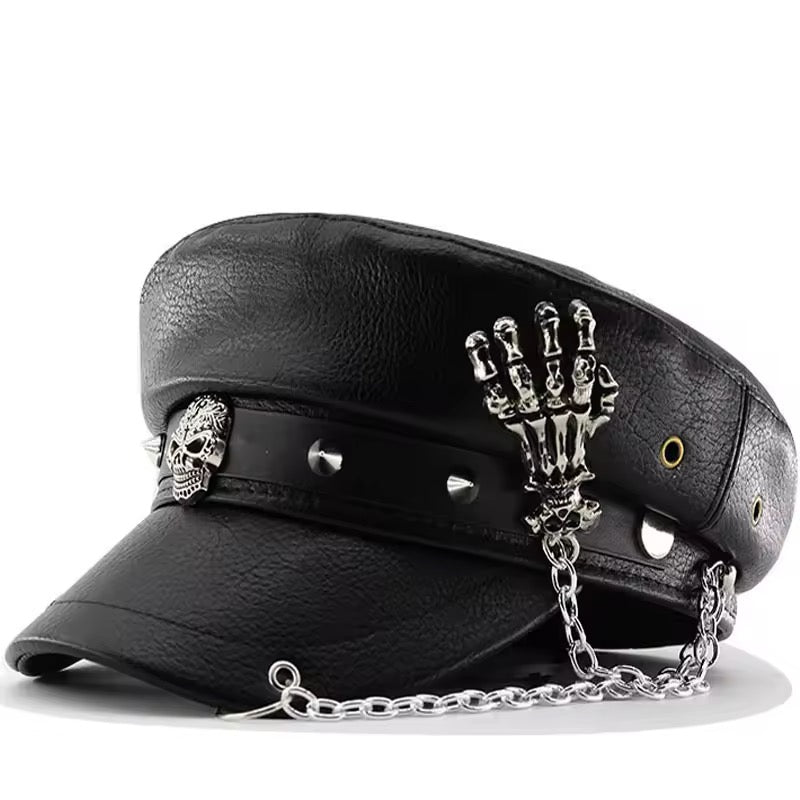 Black Leather Skull Hats