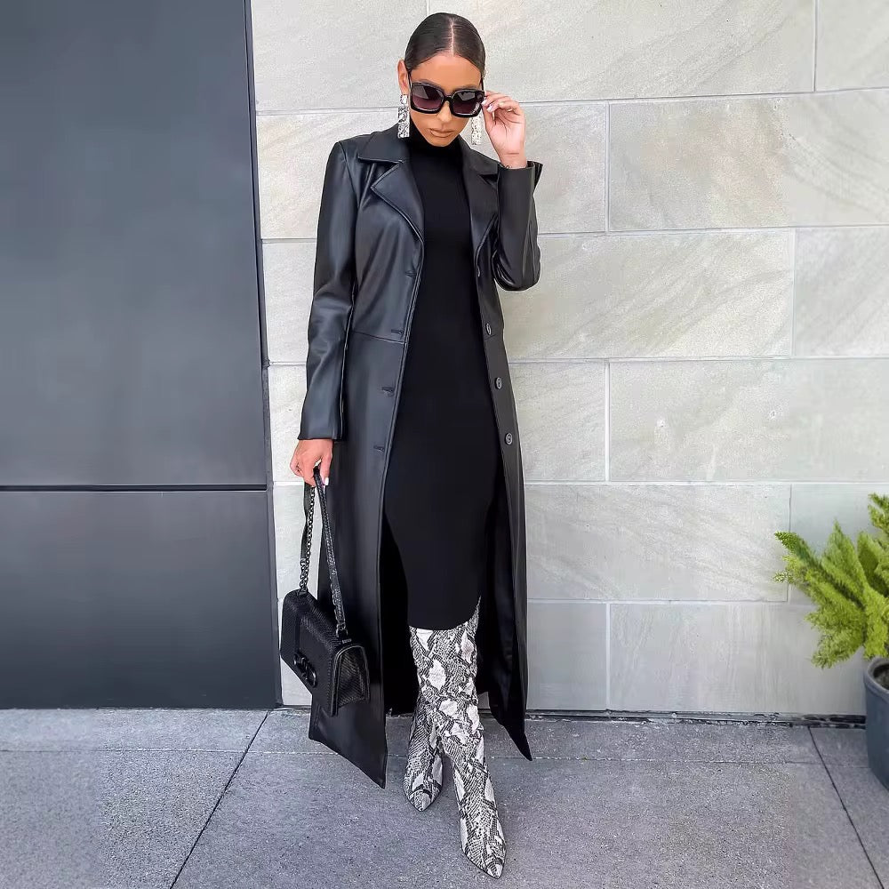 Foxxi Black Leather Trench Coat