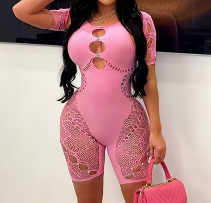 Juye Pink Short Sleeve Poster Girl Romper