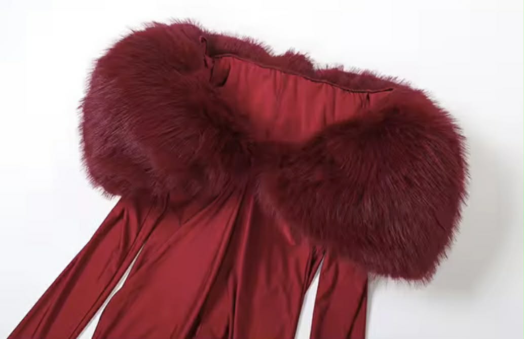 Myai Burgundy Fur Top Shoulderless Jumpsuit