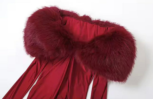 Myai Burgundy Fur Top Shoulderless Jumpsuit