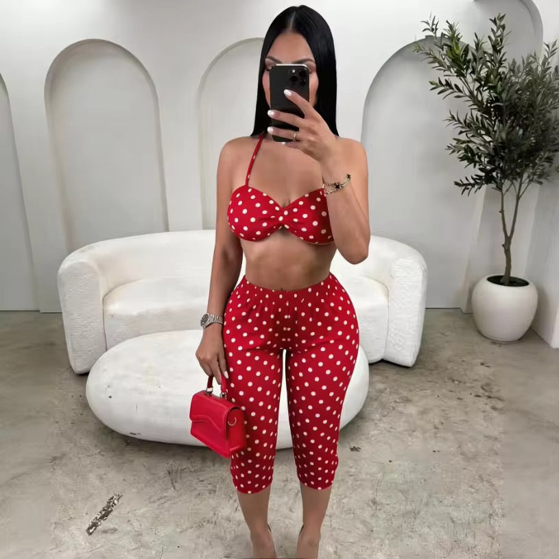 Sija Red Two Piece Polka Dot Set