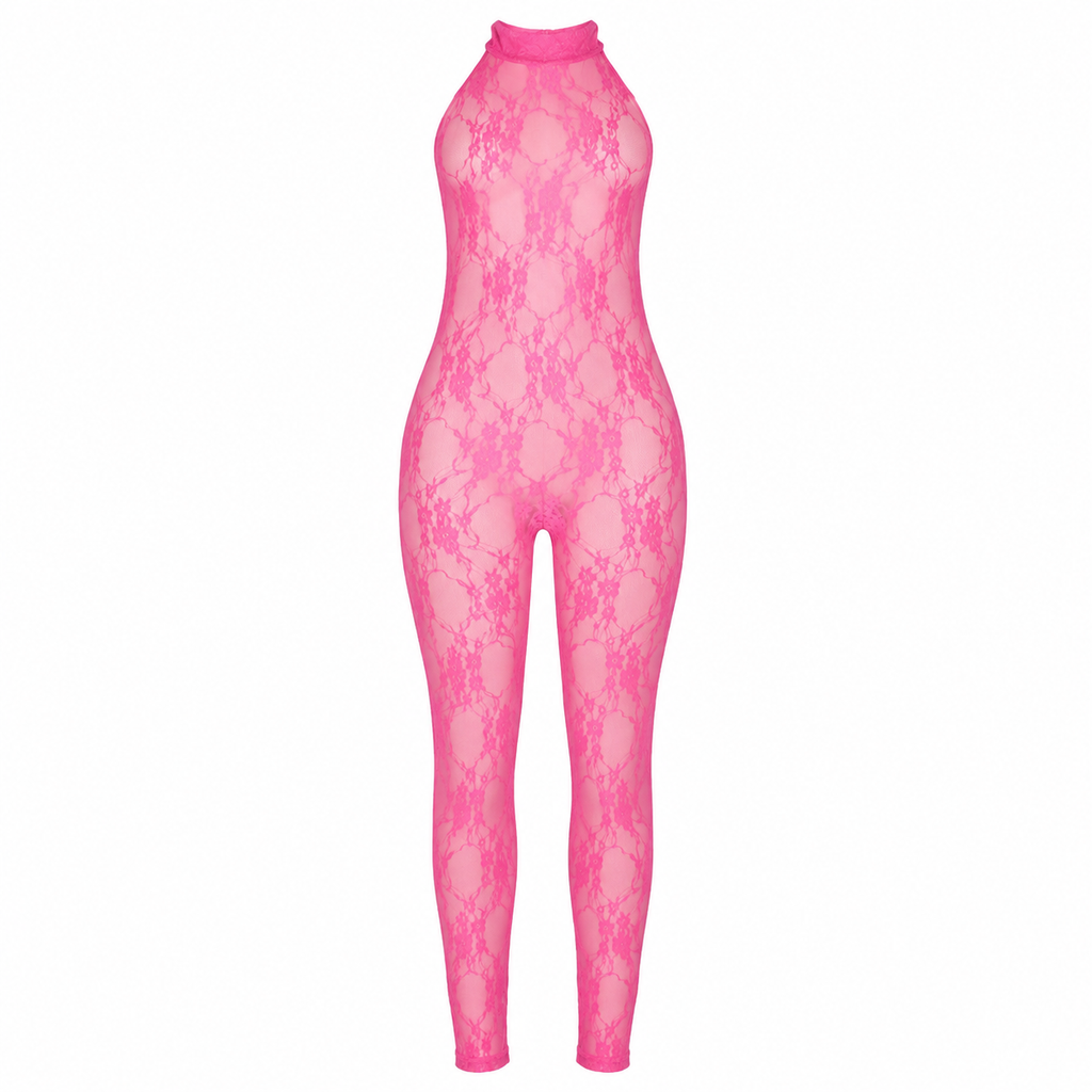 Jaei Pink Backless Lace Jumpsuit