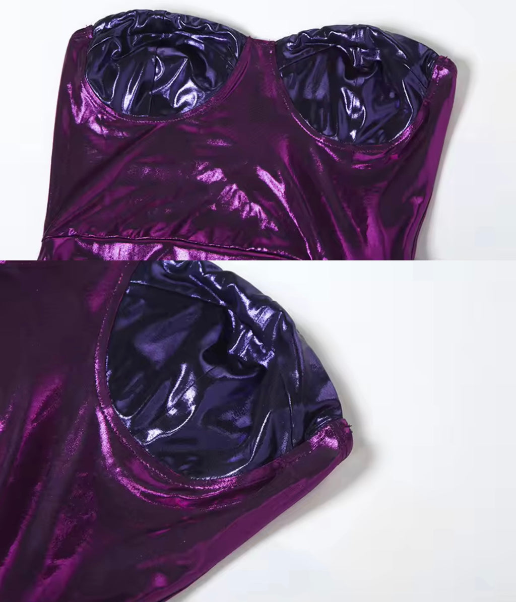 Emily Purple Shoulderless Metallic Mini Dress