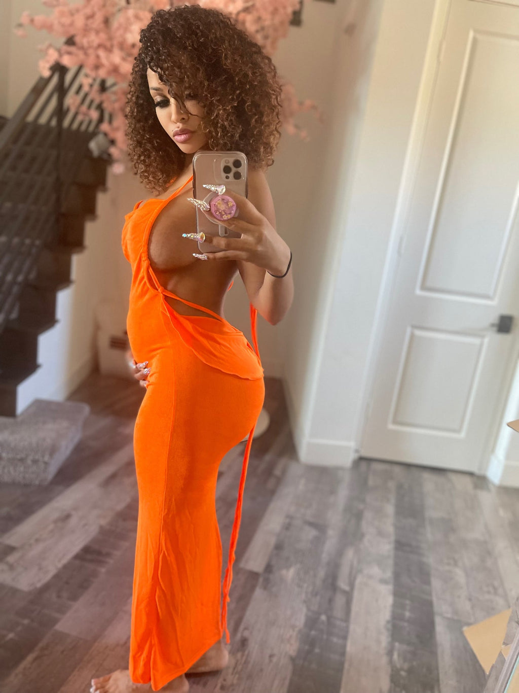 Rican Orange Backless Maxi Dress