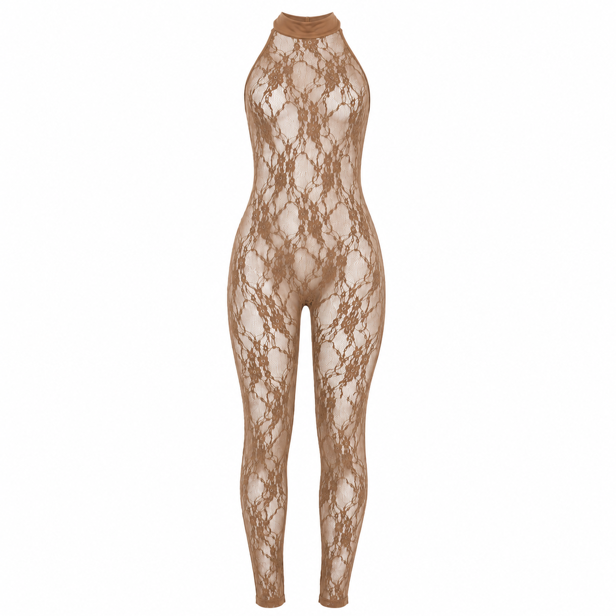 Jaei Brown Backless Lace Jumpsuit