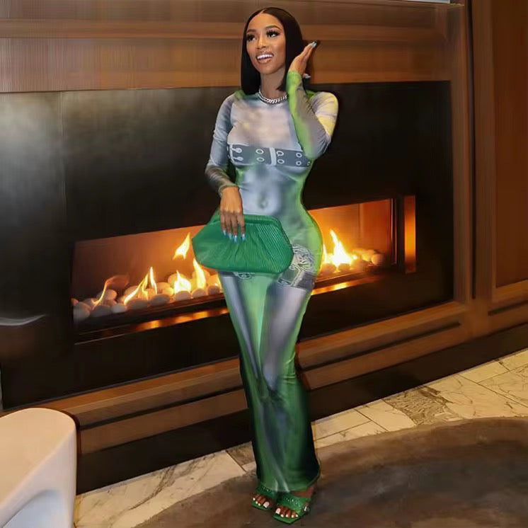 Peggi Green Bodyprint Maxi Dress