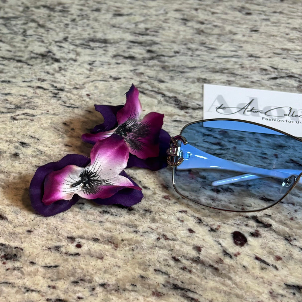 CC Blue Tint Silver White Frame Shades