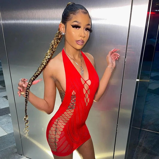 Lai Red Poster Girl Backless Mini Dress