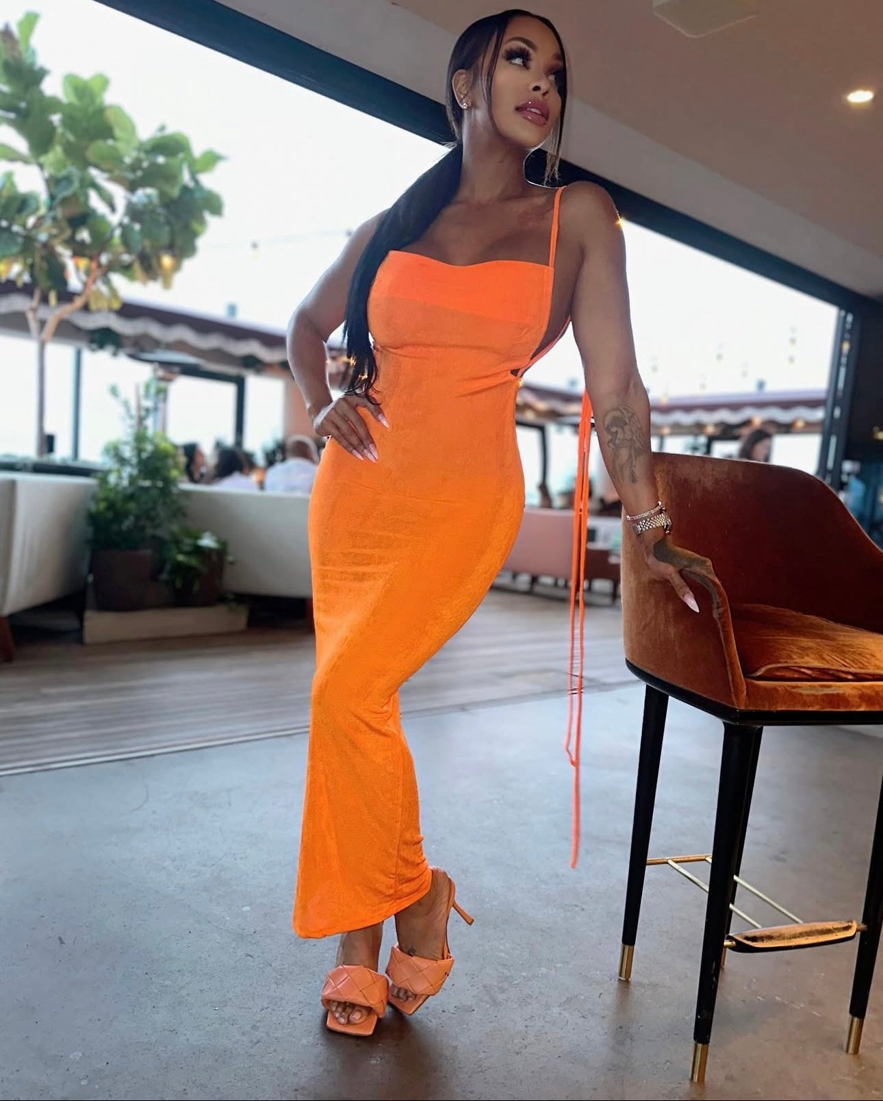 Rican Orange Backless Maxi Dress
