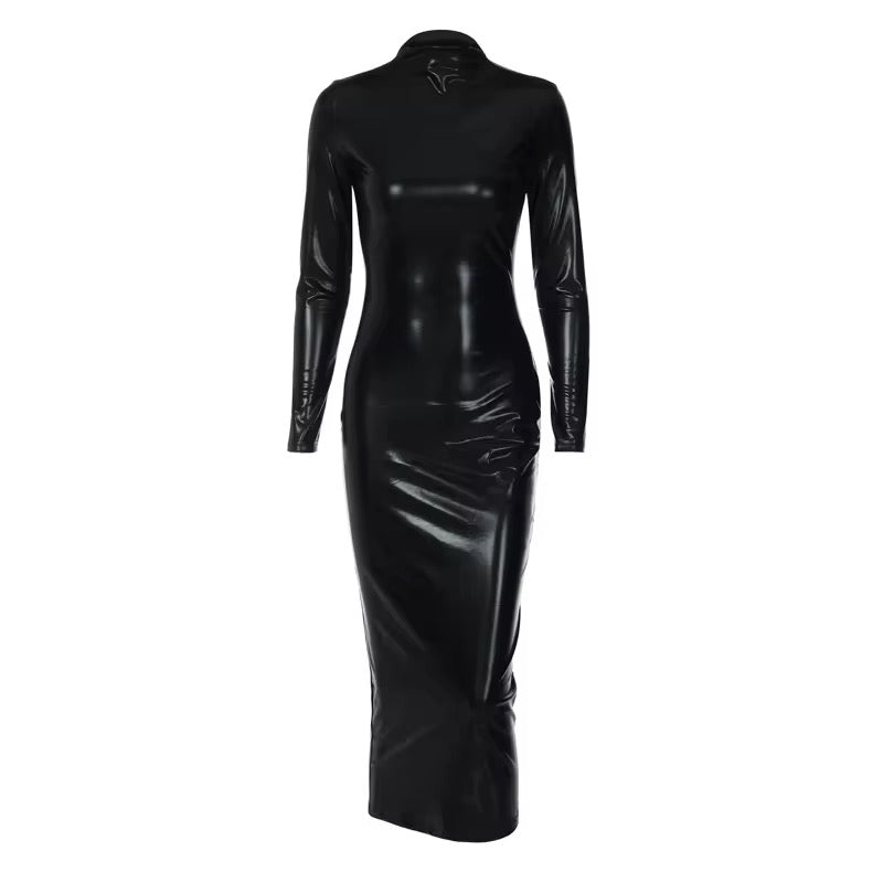 Paula Black Leather Maxi Dress