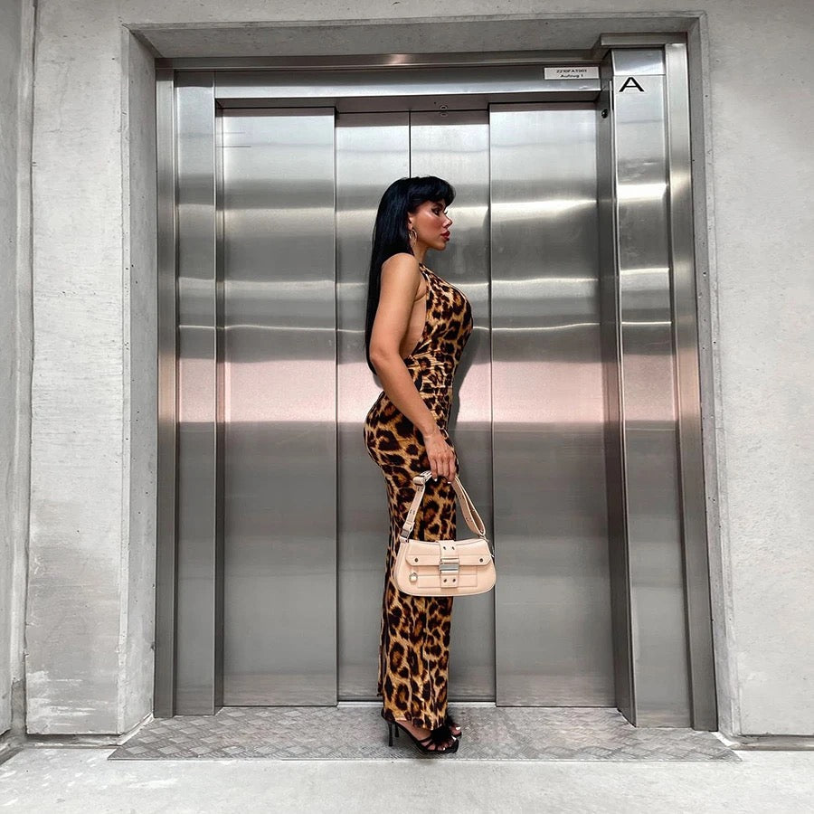 Maria Long Leopard Print Maxi Dress