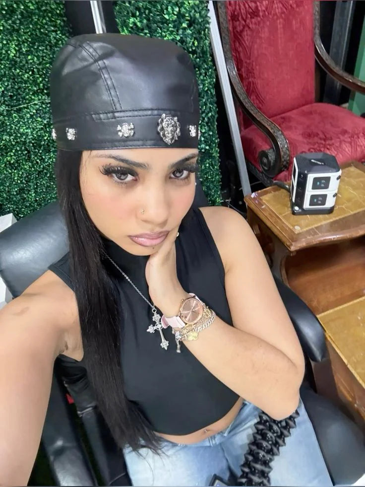 Leather Skull Tie Up Hats