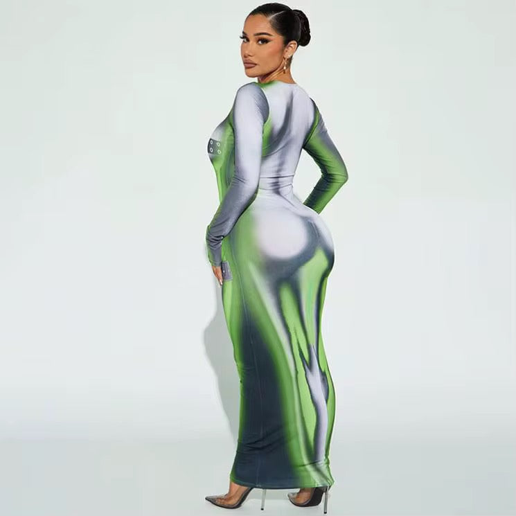 Peggi Green Bodyprint Maxi Dress