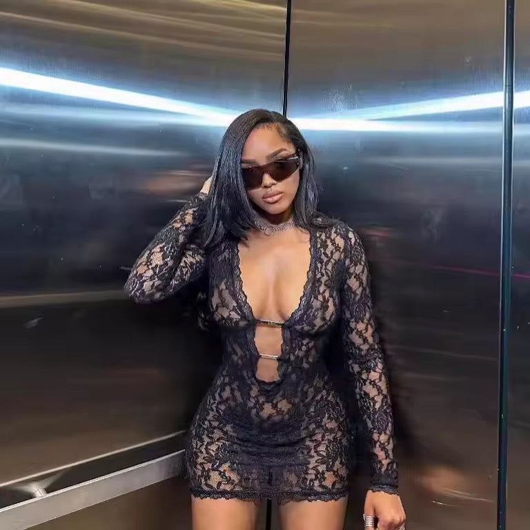 Uka Black Lace Mini Dress