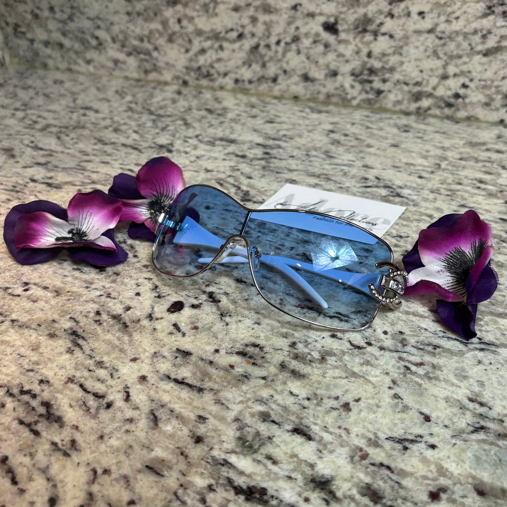 CC Blue Tint Silver White Frame Shades