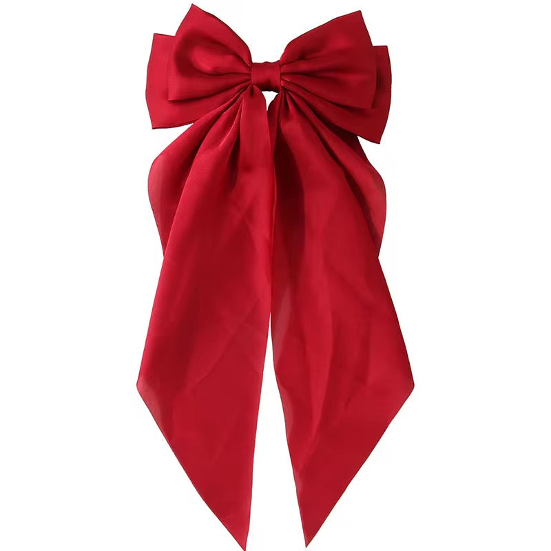 Red Satin Hair Bow Accessory