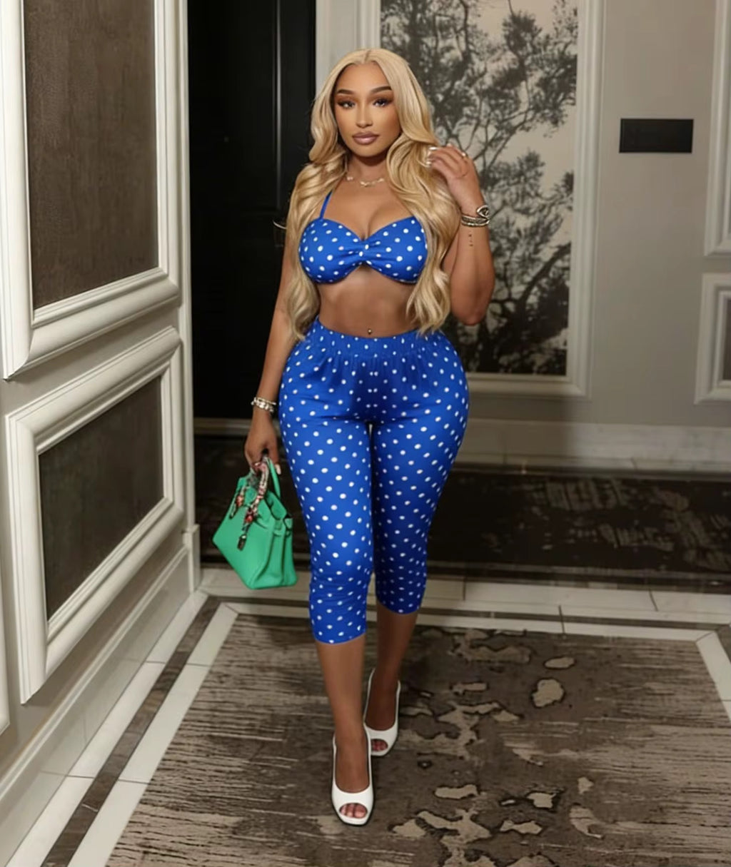 Sija Blue Two Piece Polka Dot Set