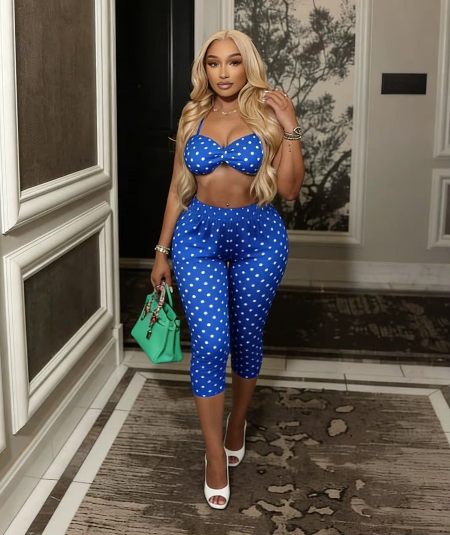Sija Blue Two Piece Polka Dot Set