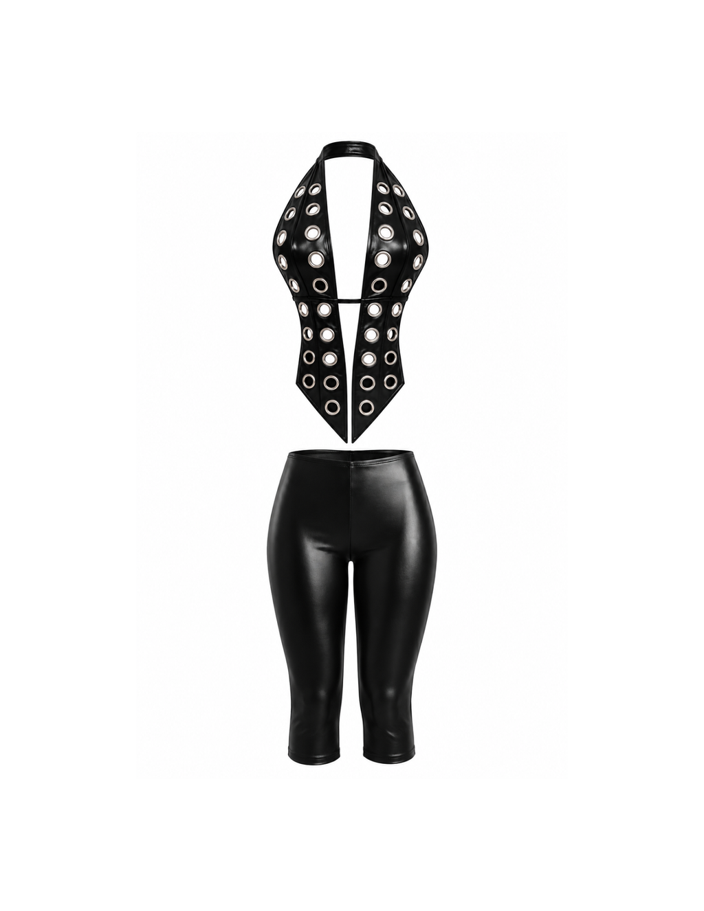 Otia Black Holey Two Piece Leather Set