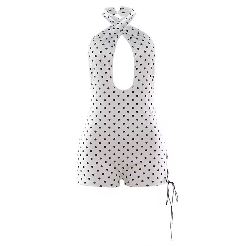 Hais White Backless Polka Dot Romper