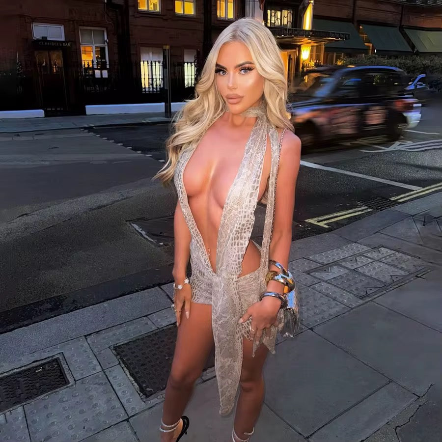 Yiki Grey Animal Print Mini Dress