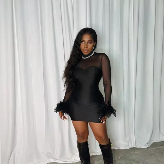 Kyhe Black Fur Wrist Mini Dress